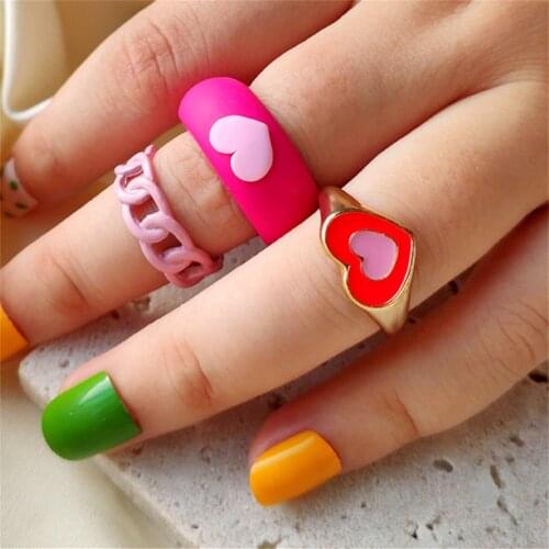 Y2K Jewelry Fashion Colorful Rainbow Handmade Ceramic Clay Ring Sweet Heart Round Rings 2021 New Design for Women Girls Gifts