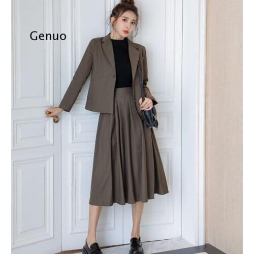 New Korean Women Pleated Skirt+Blazer Two-piece Suit Business Ladies Work Skirt Female Suits Single-breasted Suits