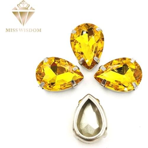 10X14mm/13X18mm glass crystal Gold yellow DR Copper claws hollow thick bottom high quality Sew on rhinestones DIY accessories