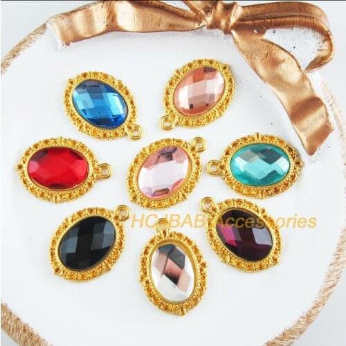 16 New Flower Charms Gold Color Oval Crystal Mixed Pendants 16.5x23mm