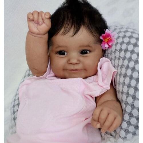 20 Inch 50cm Black Skin Dolls Kit With Pink Romper And Hair Assembled Soft Lifelike Rebirth Dolls Set With Pacifier