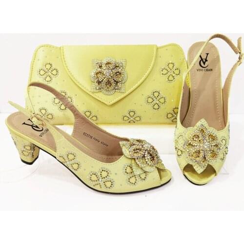 2021 Latest African Yellow Color Shoes and Bag Set for Party Italian design Women Nigerian Shoes and Matching Bags for Wedding