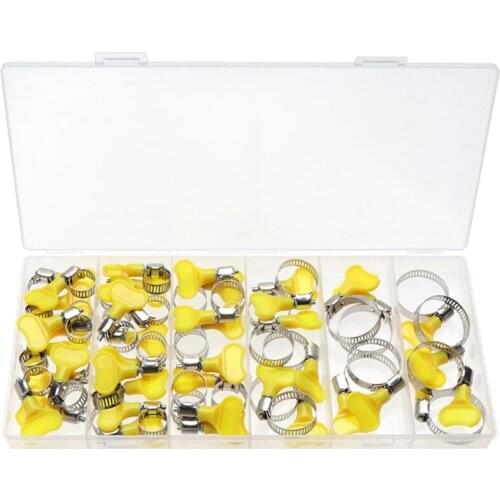 44PCS Boxed Hand-Tightened Stainless Steel Hose Clamp Handle Type Hose Clamp Plastic Water Pipe Clamp Gas Pipe Clamp
