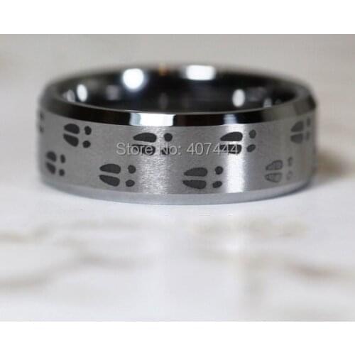 Free Shipping YGK JEWELRY Hot Sales 8MM Silver Brushed Face Hunting Deer Tracks Mens Tungsten Wedding Rings