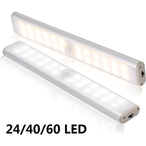 Wireless 6/10/24/40/60 LEDs Motion Sensor Closet Light Rechargeable Under Cabinet Light Kitchen Night Lamp With Magnetic Strip