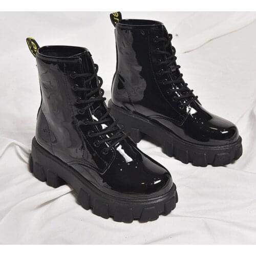 Shoes Women Thick Bottom Black Ankle Boots for Women Black Leather Platform Casual Ladies Shoes Round Toe Boots Women