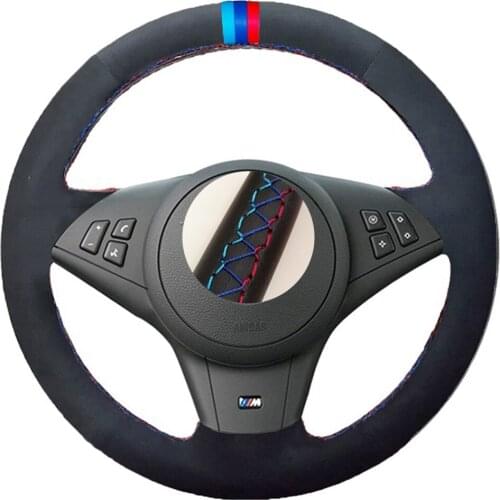 Alcantara Black Suede Steering Wheel Cover Hand-stitched Leather for BMW E60 530i E63 E64 635D