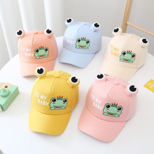 Kids Cartoon Frog Print 3D Eye Cotton Baseball Cap Spring Summer Outdoor Sunscreen Sweet Candy Color Adjustable Peaked Hat Gorro