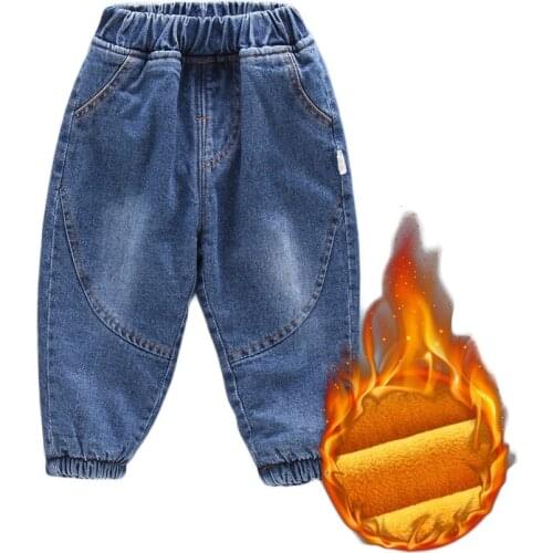Fashion Boys Jeans Pants Warm Winter Baby Long Trousers Plus Velvet Thicken Girls Pants Children Clothing Warm Kids Jeans 2-6Y