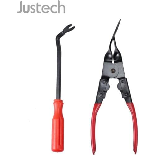 Justech 8.5"Car Door Panel Upholstery Remover Pry Bar Tool& 9.06" Trim Clip Removal Plier Plastic Fastener Kit SET