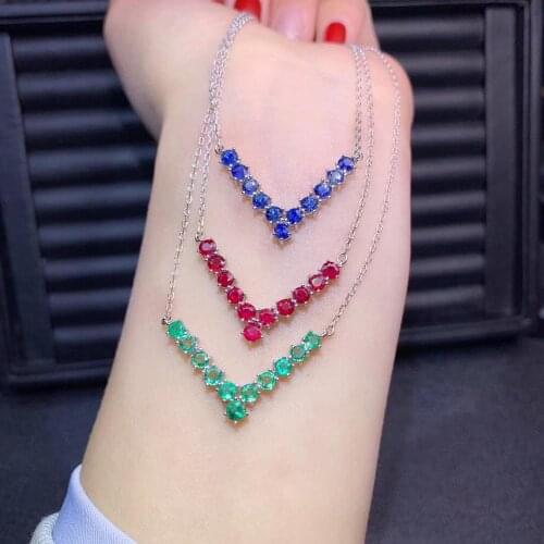 V shape red green blue gemstone collarbone necklace for women silver jewelry party birthday gift style good color collocation