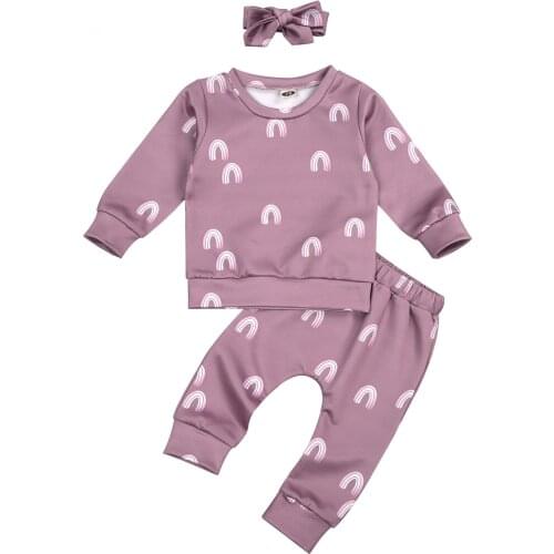3 Pcs Newborn Rainbow Outfits Infant Long Sleeve Round Neck Pullover + Trousers + Headband