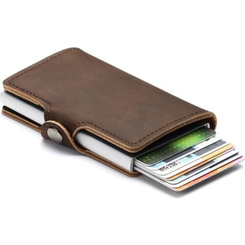 Bycobecy 2020 Men Women Business Credit Card Holder PU Leather Card ID Holder RFID Card Wallet Buckle Aluminium Metal Wallet