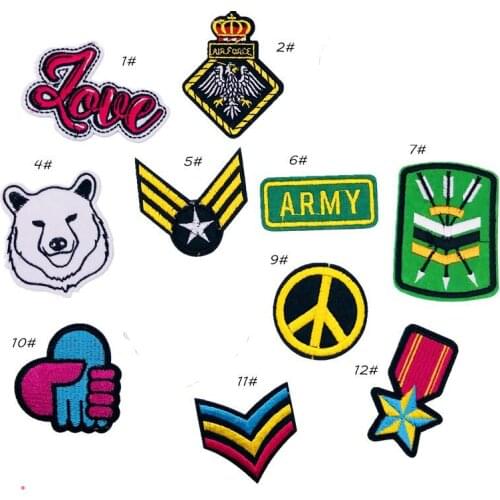 50pcs/lot Round Embroidery Patches Letter Hands Love Wolf Crown Eagle Arrow Clothing Decoration Diy Iron Heat Transfer Applique