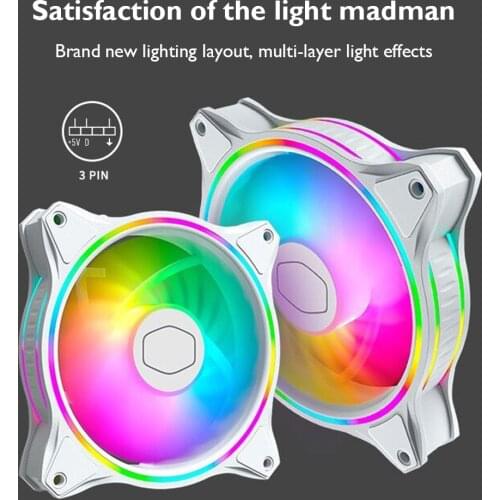 Cooler Master MF120 HALO 120mm White Chassis Cooling Fan Dual Loop 5V ARGB Desktop PC Computer Case Cooler Quiet Heat Sink