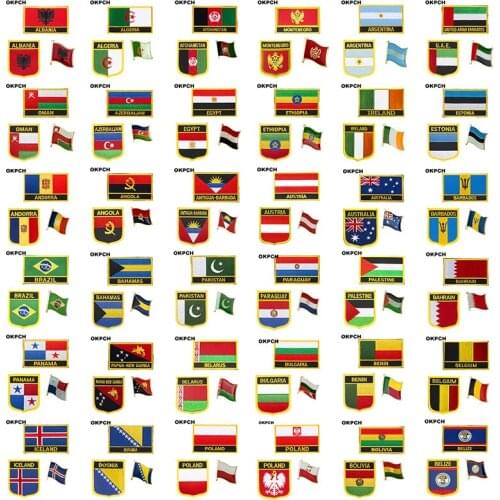 Italy Albania Algeria Afghanistan Montenegro Argentina National Flag Embroidered Iron on Patches for Clothing Metal badges