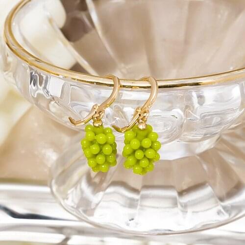 Trendy Personality Grape Earrings Geometric Jewelry Korean Colorful Cute Summer Drop Dangle Earrings for Women Girls Brinco