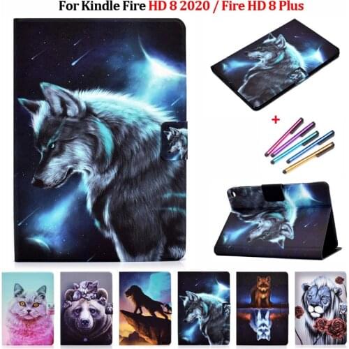 Fashion Wolf Fox Animal Tablet Funda For Amazon Fire HD 8 Case 2020 PU Leather Cover for Fire HD 8 Plus Case for Fire HD 8 2020