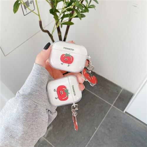 INS Cute Tomato Earphone Case for AirPods 2 1 Soft Wireless Bluetooth Headphone Cover for AirPods Pro Capa with Fruit Ornament