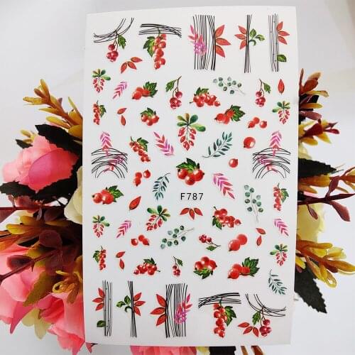 New 3D Stickers for Nails Watercolor Flowers Fruits Line Nail Art Decorations Sliders Self Adhesive Design Manicure Accessories