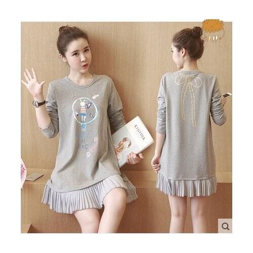 2019 Autumn And Winter-Nursing Printed Hem Chiffon Pleated Fake Two-Piece Nursing Pregnant WOMENS Lactation Garment