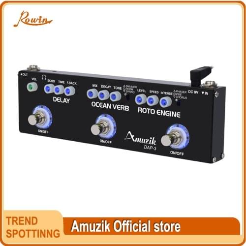 Amuzik Guitar Multi Effects Pedal 3 In 1 Effects Delay Roto Engine Reverb