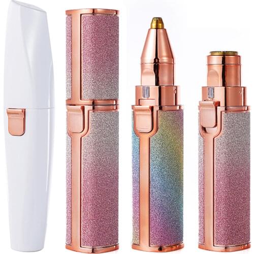 2 IN 1 Rechargeable Electric Eyebrow Trimmer Epilator Female Body Facial Lipstick Shape Hair Removal Mini Painless Razor Shaver