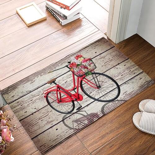 Bicycle Projection Wood Grain Anti-Slip Doormat Bedroom Kitchen Mat Bathroom Rug Home Doormat for Entrance Door