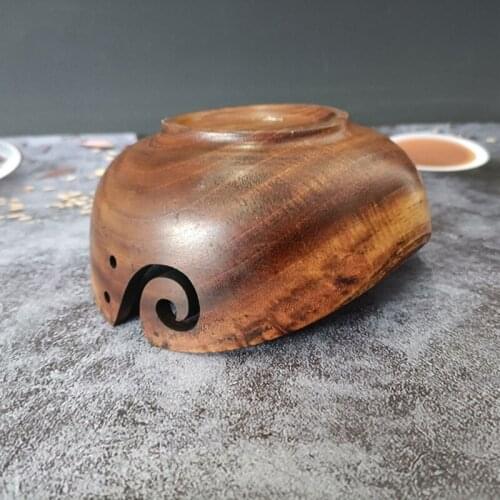 Handmade Wooden Yarn Bowl Holder Knitting Crochet Storage Organizer Knitted Wool Storage Bowl Tensioner Box Storage Basket