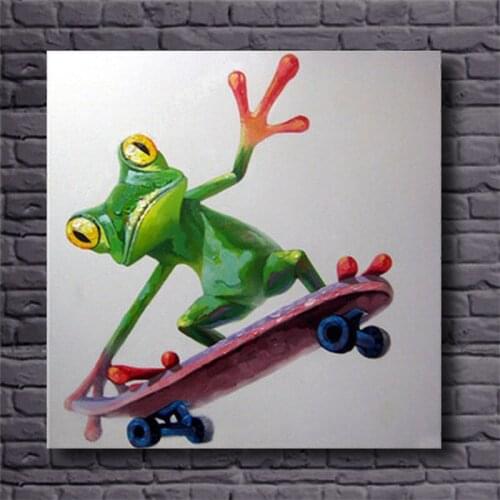 Hand Painted Colorful Cartoon Pictures Modern Abstract Animal Wall Art for Home Decoration Unframed Frog Oil Paintings on Canvas