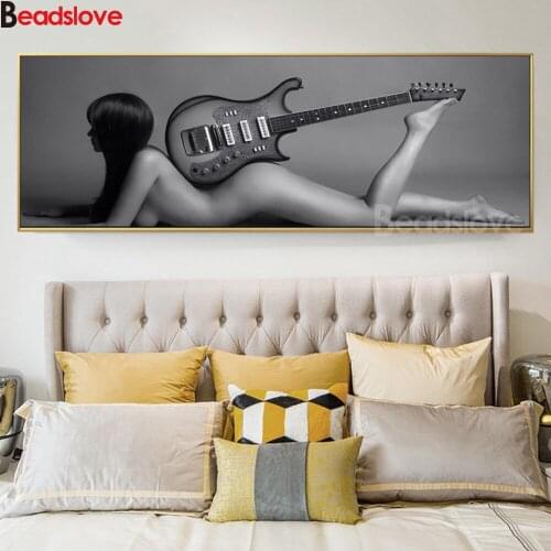 Gray Sexy Nude Woman With Guitar 5d diy diamond painting room decoration pictures round drill landscape diamond embroidery