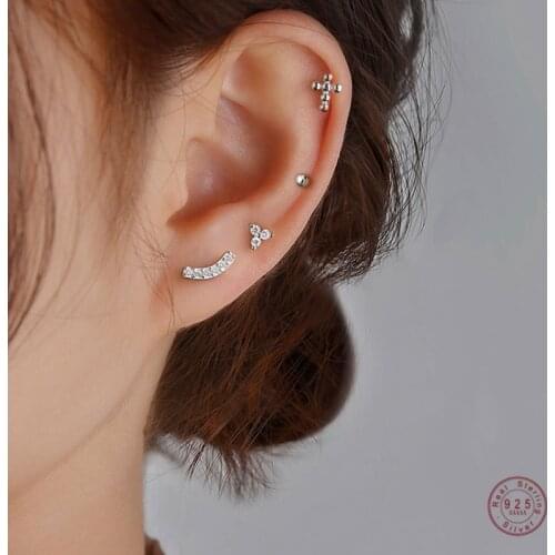 925 Sterling Silver Simple Pavé Crystal Rainbow Flower Cross Stud Earrings Women Classic Temperament Party Jewelry