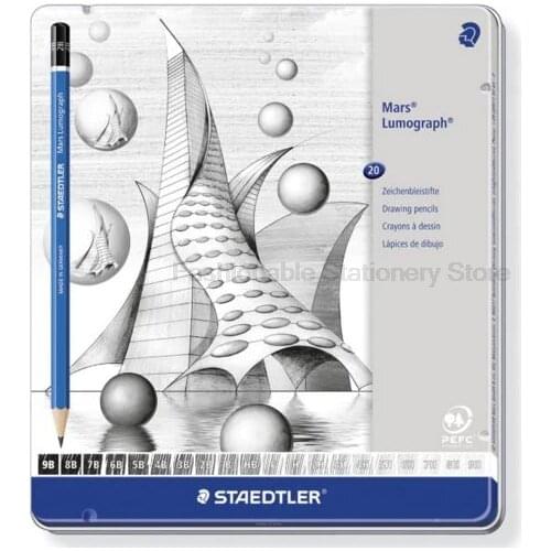 STAEDTLER 100 G20 Blue bar drawing pencil Set of 20 Degrees in Tin Case Professionals Drawing Office School Pencil for Kid Gift