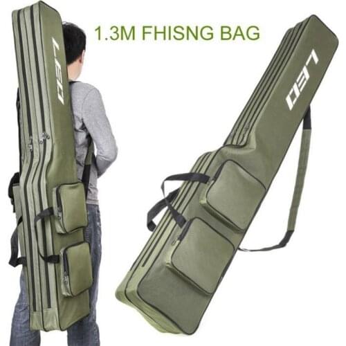 Fishing Rod Bags 1.3m Double Layer Large Capacity Collapsible Carp Fishing Rod Bags Multi Pocket Sea Fishing Tackle Foldable
