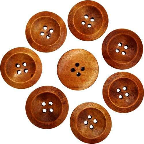 Pack of 50 4 Holes Round Wood Sewing Buttons 25mm Sewing Notions Tools Coffee