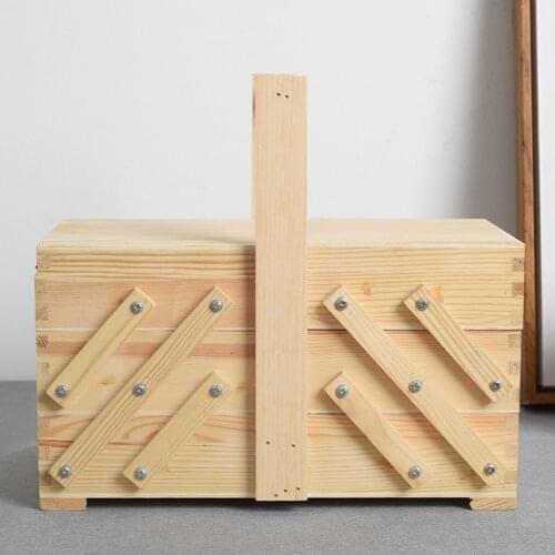 Vintage Wooden Sewing Box Embroidery Needles Storage Case Jewelry Cosmetics Organizer Cantilever Box