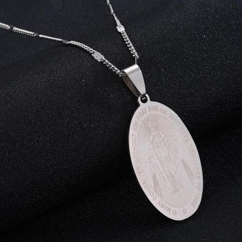 Stainless Steel Mary Conceived Without Sin Virgin Mary Pendant Necklace Jewelry