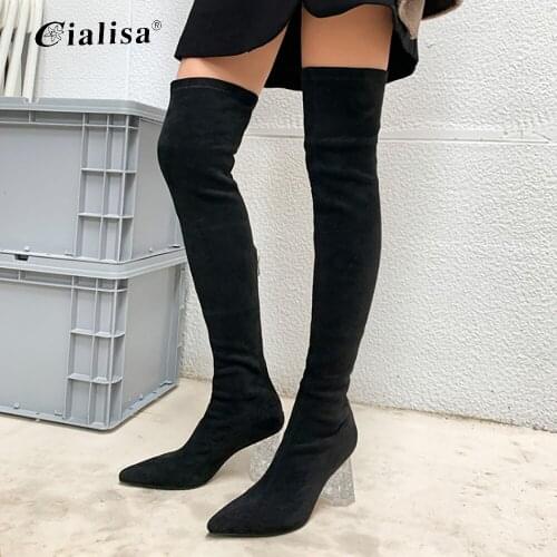 Kanseet Women Boots Khaki Pointed Toe Crystal Heel Autumn HIgh Heels Fashion Over Knee Sexy Over Knee Women Boot