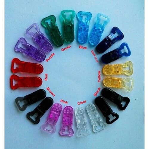 10 color mixed 200pcs Hot T shape Baby Transparent Plastic Pacifier Clip Dummy Soother Clip Suspender Clip for 10 mm ribbon