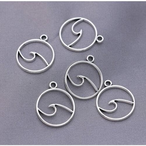 10pcs Antique Silver Plated Wave Charms Pendants for Jewelry Making DIY Accessories Handmade Craft 18x20mm