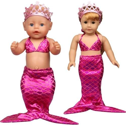 4pcs/lot Rosered Mermaid Swimsuit Set Fit 18 Inch Doll Girl Toy 43 cm Baby New Born and 42cm Nenuco Doll Clothes Accessories