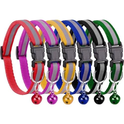 6Pc Pet Glossy Reflective Adjustable Nylon Puppy Collars Bell Neck Strap For Kitten Little Cat Medium Dogs Leashes Collar#291368