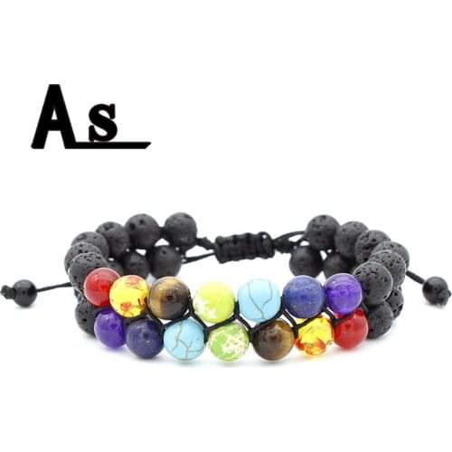 Asingeloo 8mm Beads Chakra Bracelet Yoga Bracelet Healing Balance Supernatural Lava Reiki Stones Beads Bracelet Women Jewelry