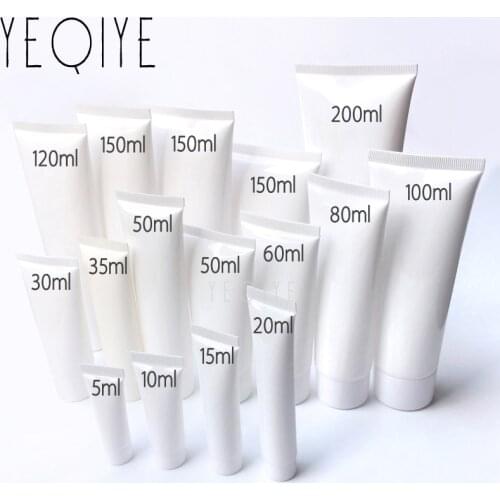 3/5/10/15/20/30/40/50/60/80/100/120/150/200/300ml White Plastic Soft Tube Refillable Cosmetics Cream Lotion Squeeze Empty Bottle