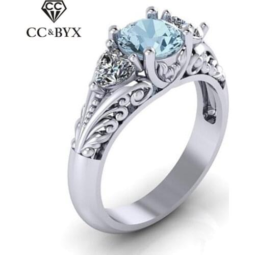 CC Vintage Wedding Rings For Women Blue Cubic Zirconia Ring Creative Lovers Bridal Engagement Jewelry Drop Shipping CC1351