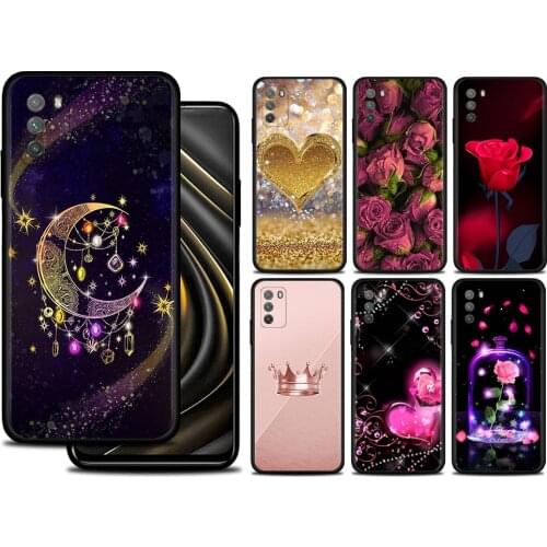 Case For Xiaomi Mi Poco X3 Pro F3 X3 GT M3 X3 NFC F1 M3 Pro 5G F3 GT Black Silicon Cover Coque Red Rose And Diamond Butterfly
