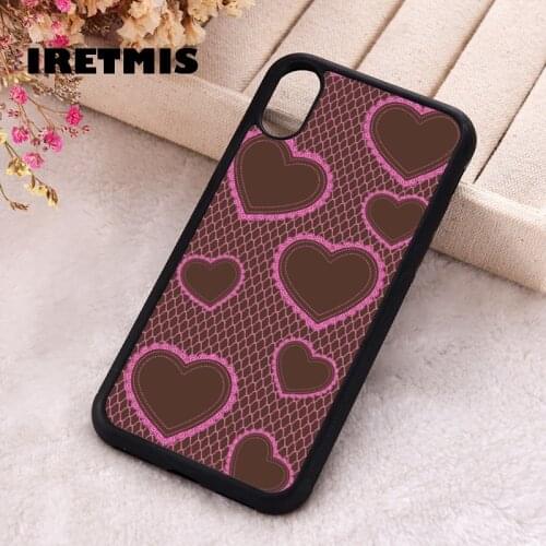 Iretmis 5 5S SE Phone Cover Case for iPhone 6 6S 7 8 Plus X Xs XR 11 12 Mini Pro Max Rubber Silicone Heart Lace Brown & Pink