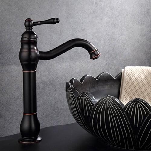 Black basin faucet bathtub high brass faucet bathroom sink high single hole copper hot and cold wash basin faucet
