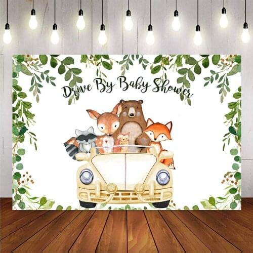 Newborn baby shower photo background safari jungle theme party decoration drive by car backdrop for photography custom photocall