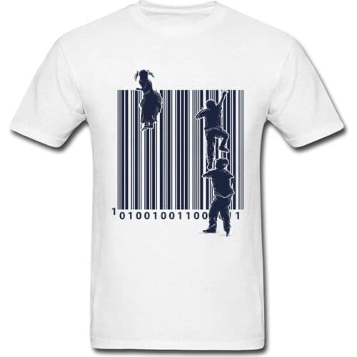 Novelty Designer T Shirt New Wall T-shirt Men Whitw Tshirt Bar Code Printed Clothes Hip Hop Streetwear Summer Cotton Top Tee